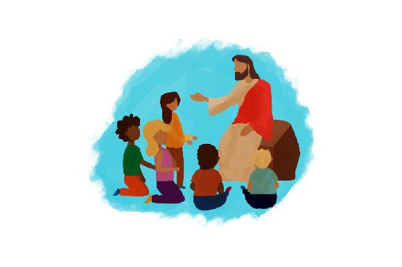 Jesus Christ Teaching Children - Watercolor