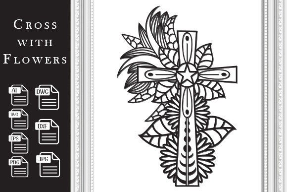 Jesus Cross in Floral Design Laser Cut